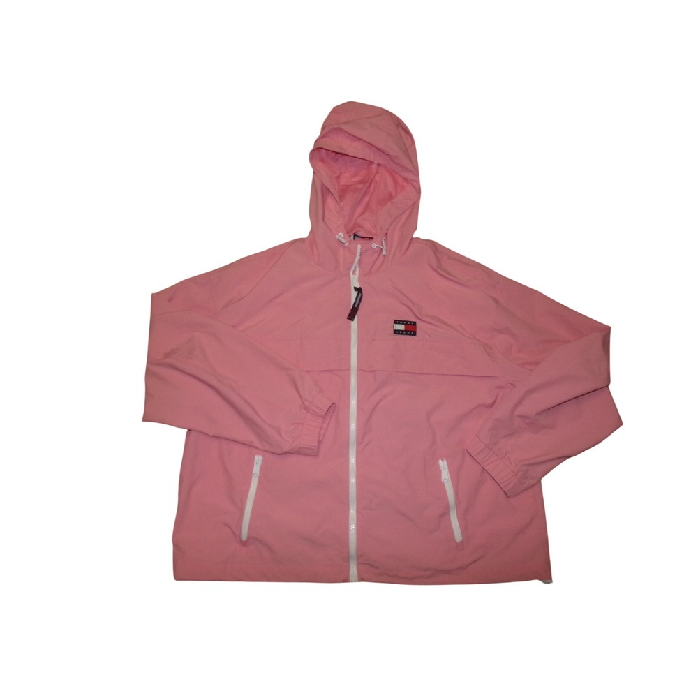 Tommy Jeans Pink Hooded XL Windbreaker Jacket Women's Lightweight Casual Zip Up‎